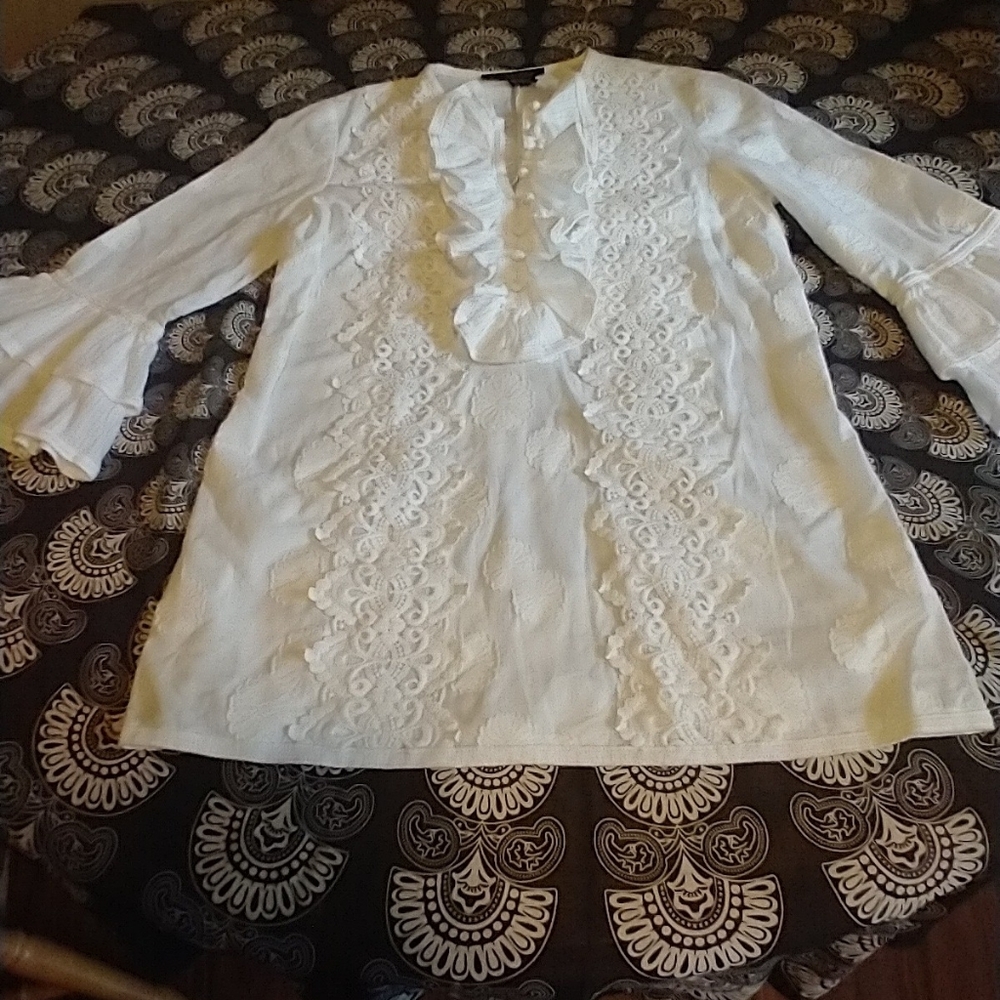 Etcetera Floral Embroided Lace Tunic Top